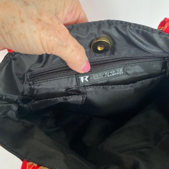 Asian Rampage Clothing Red Black Dragon Medallion Tote Bag Lucky Bat Charm NWT - Picture 7 of 11